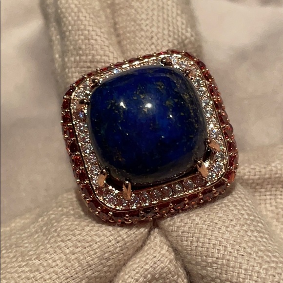Genuine Lapis Lazuli Square Rosetone Ring NWTS - Picture 4 of 10